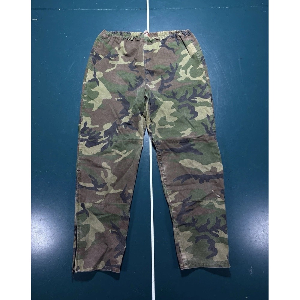 Vintage Columbia Pants Mens Large Camo Gore-Tex Rain Hunting Shell Double Knee